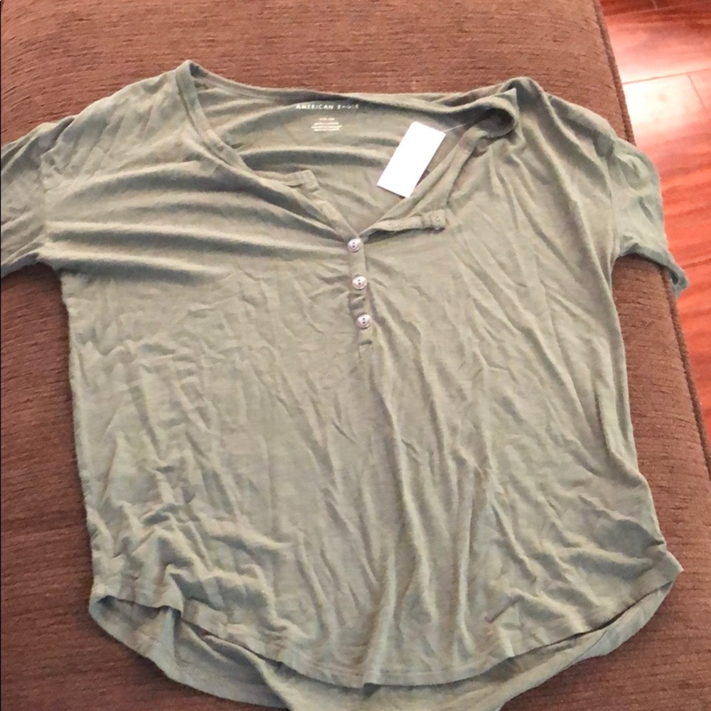 Army Green Short Sleeve Button Tee